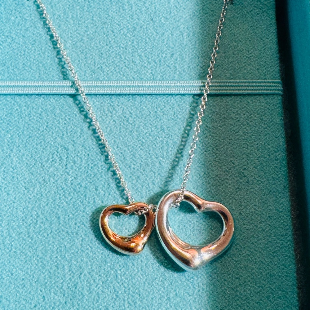 Tiffany & Co Elsa Peretti Open Heart Necklace in Sterling Silver 18k Rose Gold